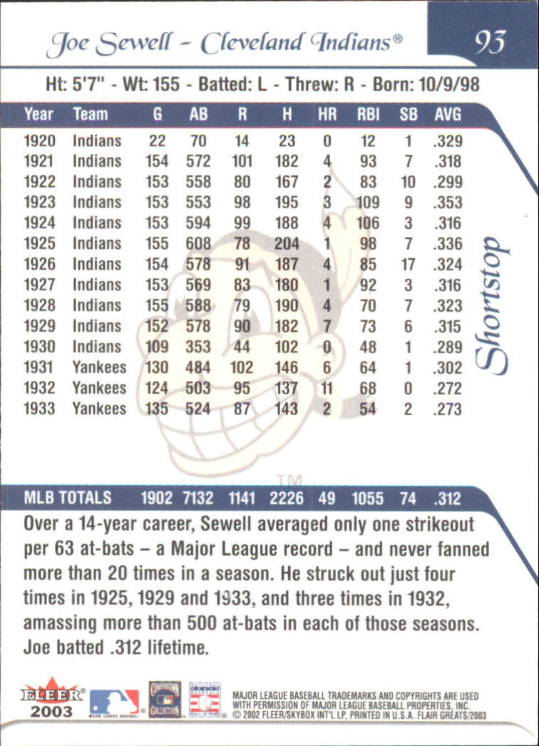 2003 FLAIR GREATS BASEBALL ASSORTED SINGLES U-PICK - Picture 185 of 203