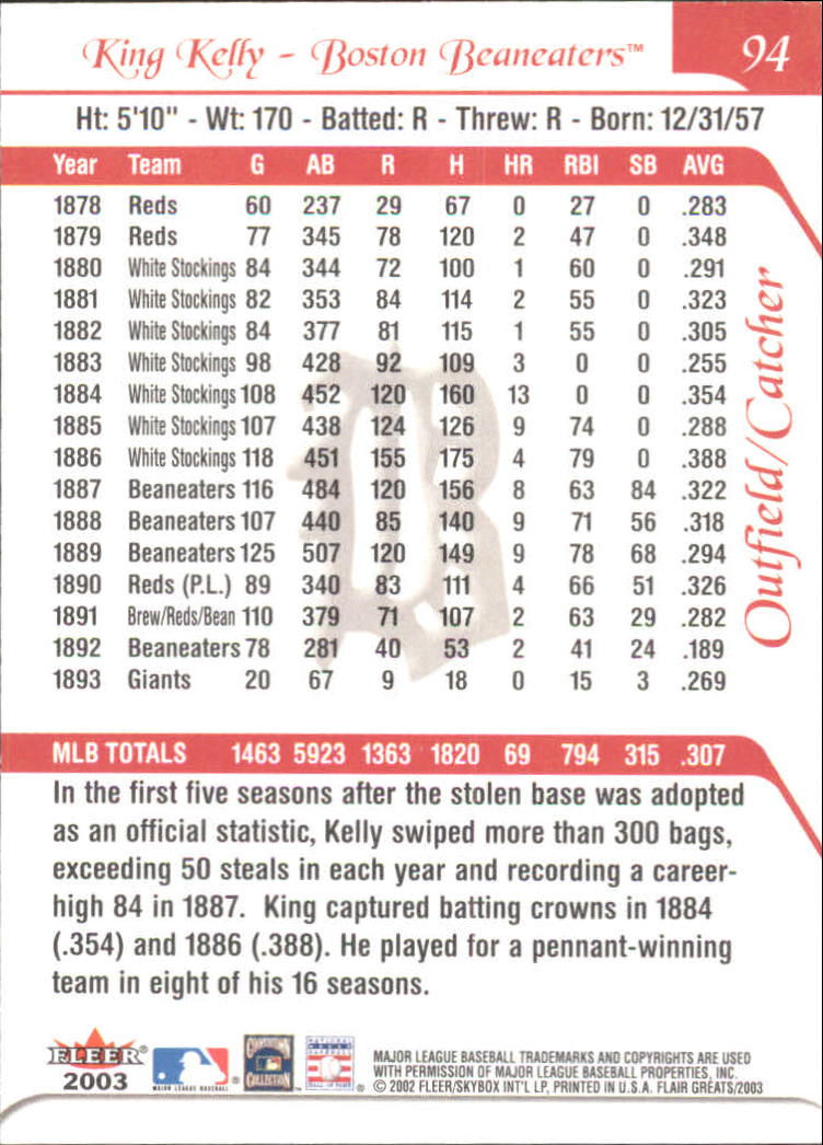 2003 FLAIR GREATS BASEBALL ASSORTED SINGLES U-PICK - Picture 187 of 203