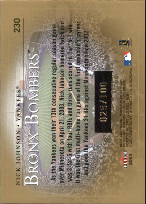 2003 Fleer Box Score First Edition #230 Nick Johnson BRX back image