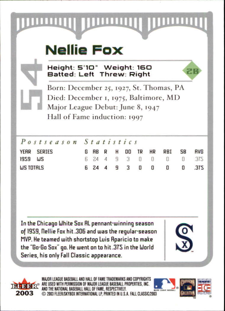 2003 Fleer Fall Classics #54 Nellie Fox back image