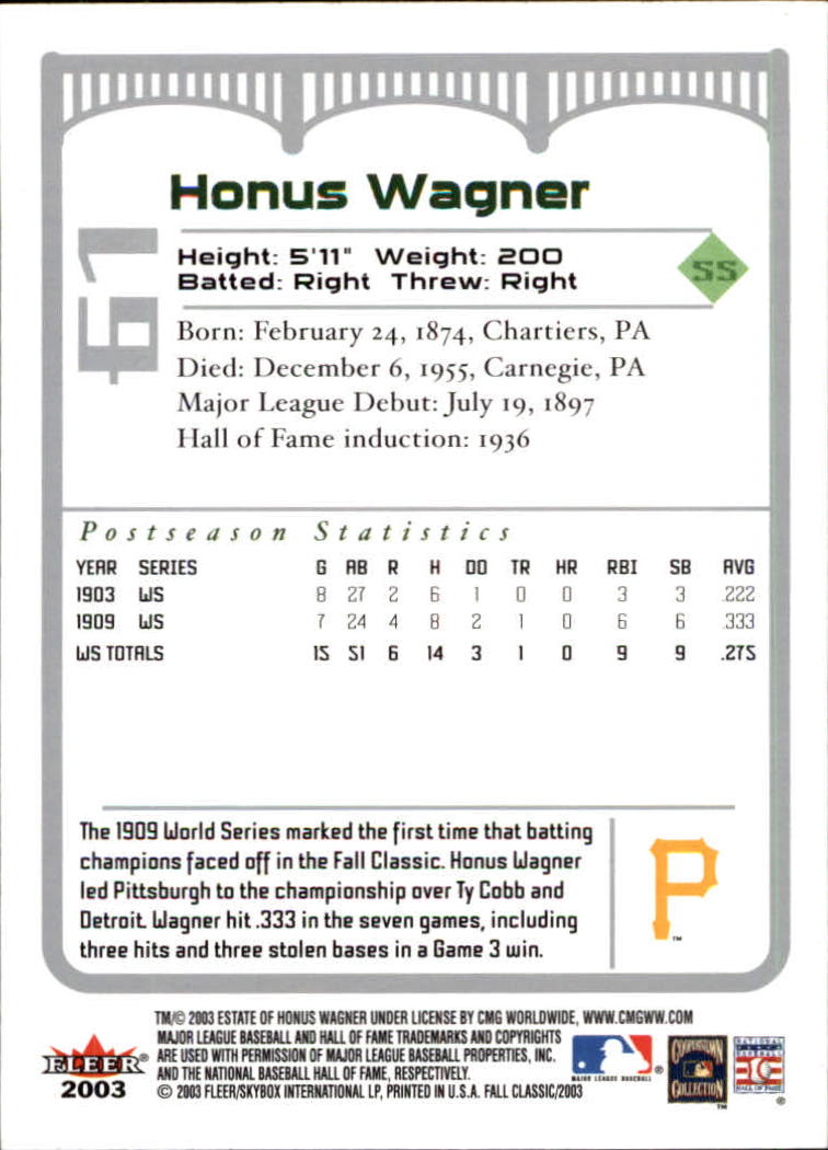 2003 Fleer Fall Classics #61 Honus Wagner