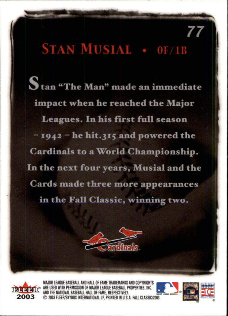 2003 Fleer Fall Classics #77 Stan Musial GC back image