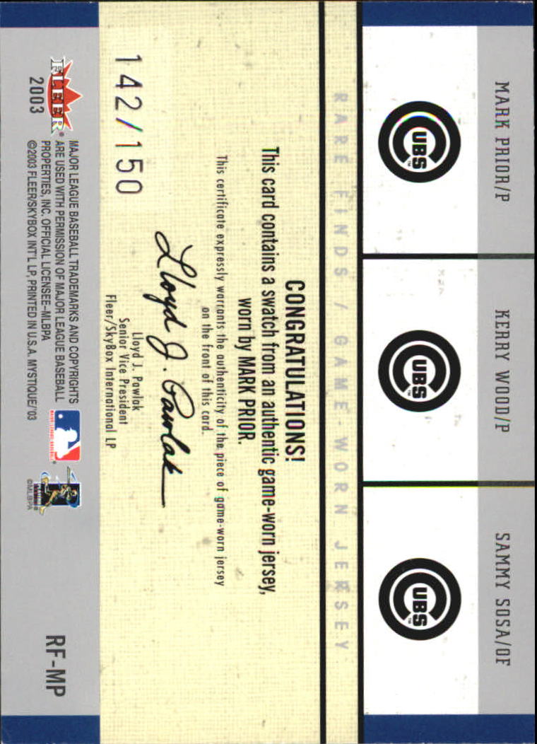 2003 Fleer Mystique Rare Finds Single Swatch #MP Mark Prior Jsy