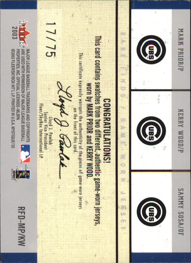 2003 Fleer Mystique Rare Finds Double Swatch #MPKW Prior Jsy/K.Wood Jsy