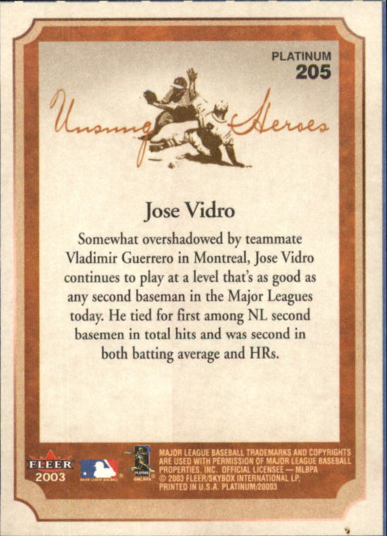 2003 Fleer Platinum #205 Jose Vidro UH back image