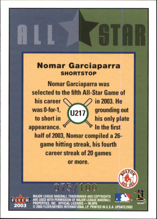 2003 Fleer Tradition Update Glossy #217 Nomar Garciaparra AS back image