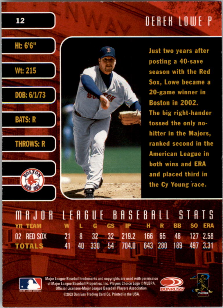 2003 Studio #12 Derek Lowe back image