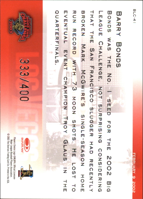 2003 Studio Big League Challenge #41 Barry Bonds 02 back image