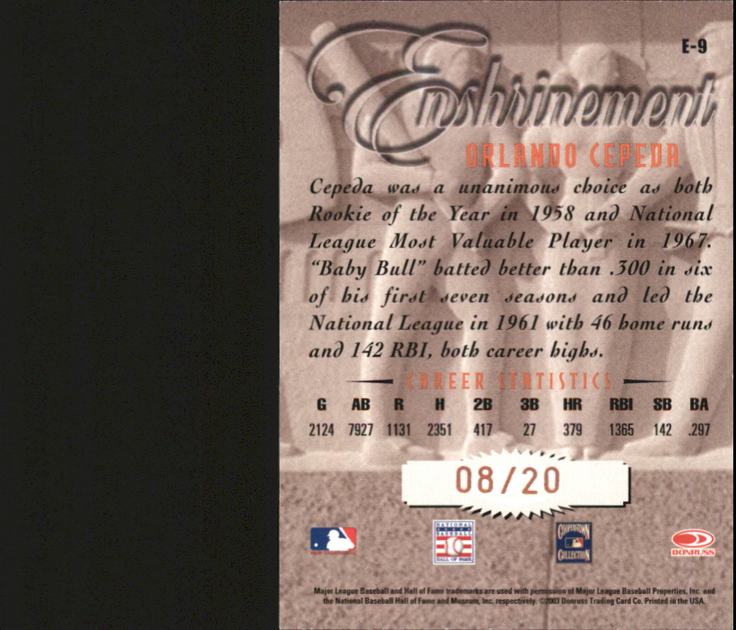 2003 Studio Enshrinement Proofs #9 Orlando Cepeda