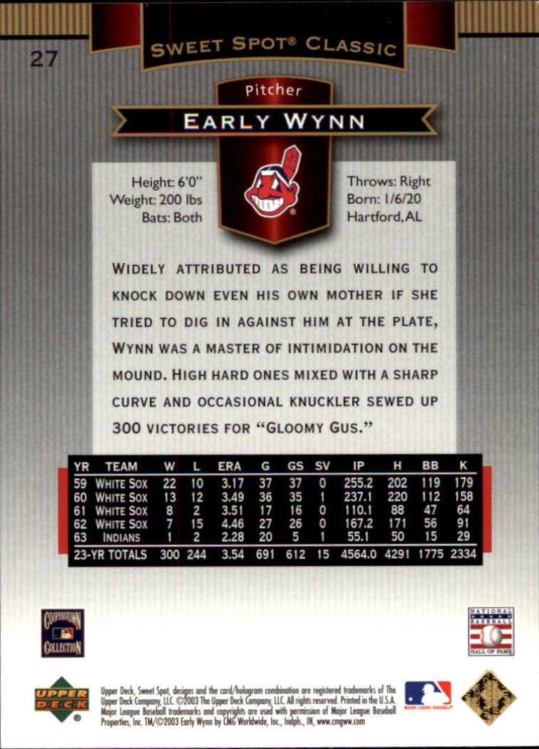2003 Sweet Spot Classics #27 Early Wynn back image