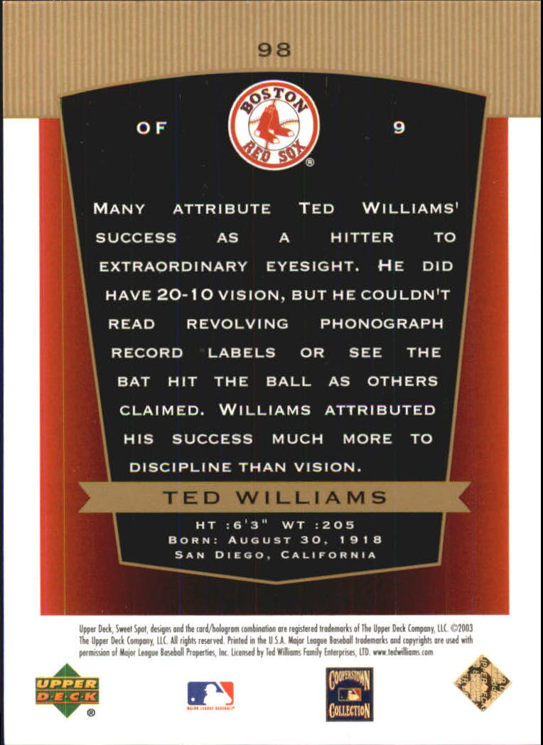 2003 Sweet Spot Classics #98 Ted Williams TB back image