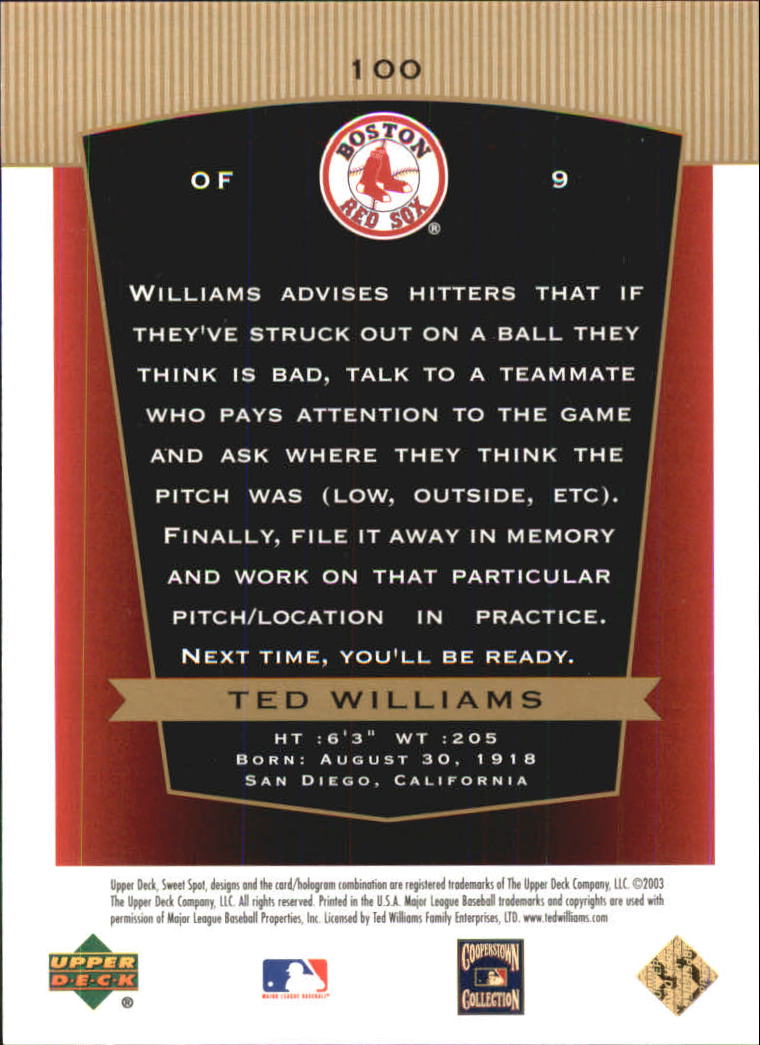2003 Sweet Spot Classics #100 Ted Williams TB back image