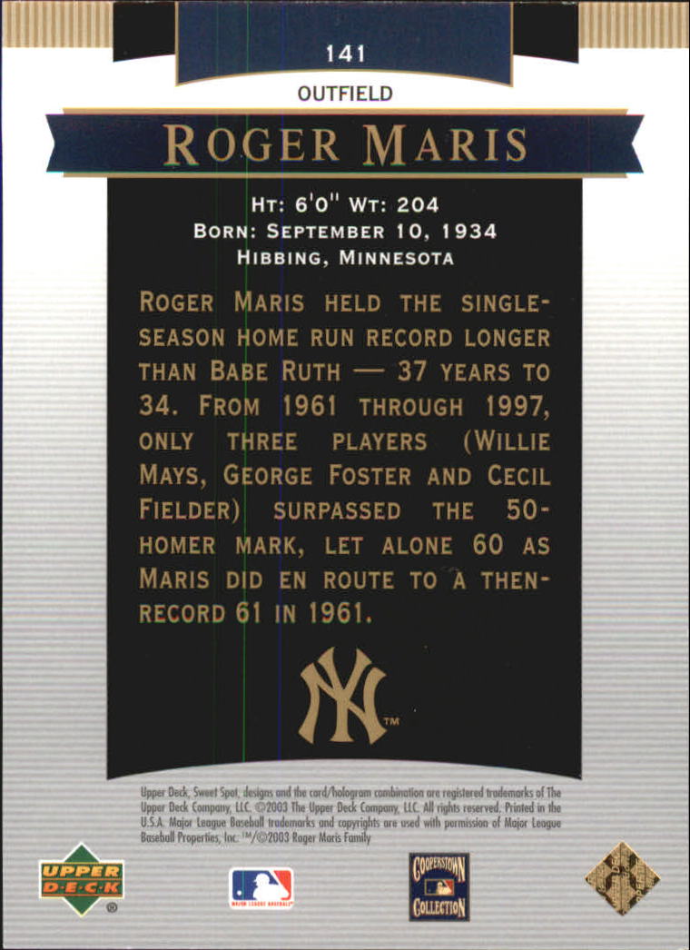 2003 Sweet Spot Classics #141 Roger Maris YH back image