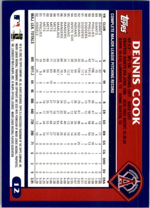 2003 Topps #12 Dennis Cook back image