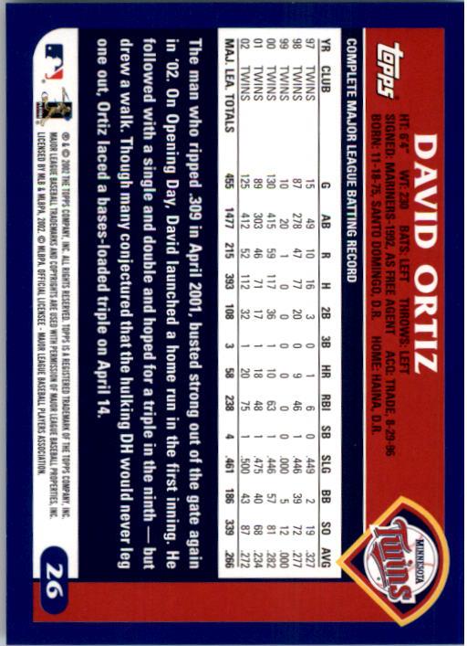 2003 Topps #26 David Ortiz back image