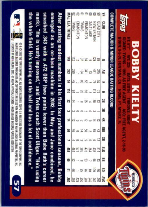 2003 Topps #57 Bobby Kielty back image