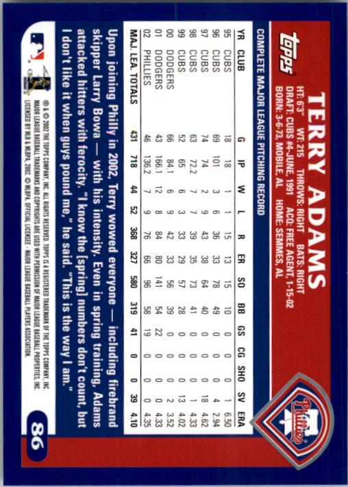 2003 Topps #86 Terry Adams back image