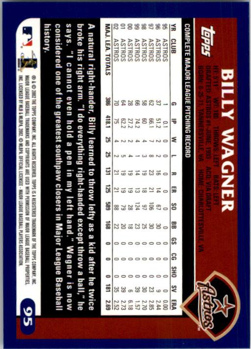 2003 Topps #95 Billy Wagner back image