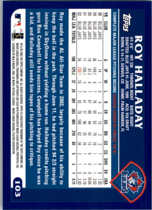 2003 Topps #103 Roy Halladay back image
