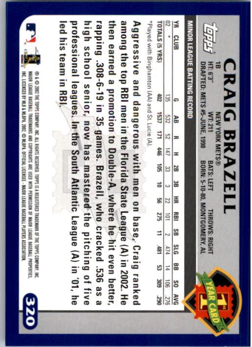2003 Topps #320 Craig Brazell FY RC back image
