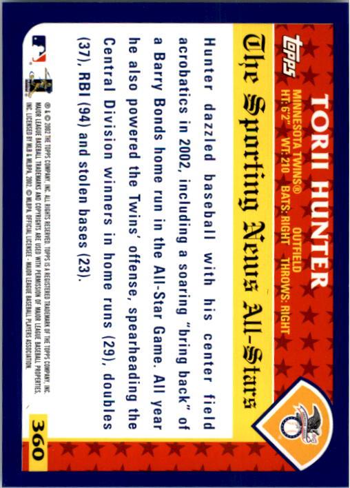 2003 Topps #360 Torii Hunter AS back image