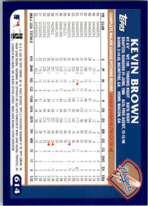 2003 Topps #614 Kevin Brown back image