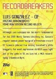 2003 Topps Record Breakers #LG1 Luis Gonzalez 1 back image