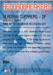 2003 Topps Record Breakers #VG2 Vladimir Guerrero 2 back image
