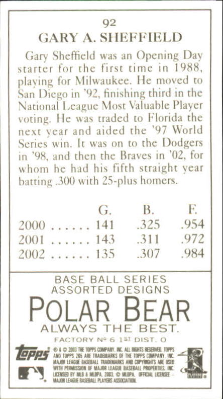 2003 Topps 205 Polar Bear #92 Gary Sheffield back image