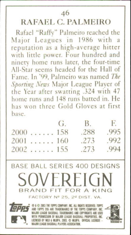 2003 Topps 205 Sovereign #46 Rafael Palmeiro back image