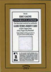2003 Topps 205 Relics #EG Eric Gagne Jsy G1 back image