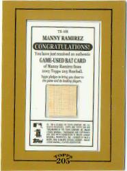 2003 Topps 205 Relics #MR Manny Ramirez Bat H1 back image