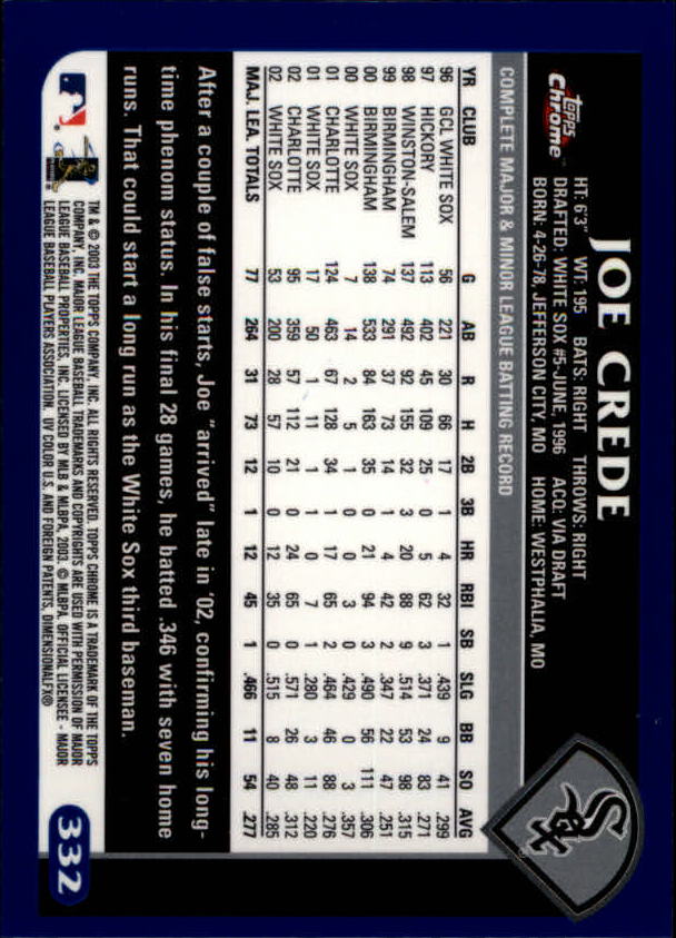 A6090- 2003 Topps Chrome BB Cards 251-440 +Inserts -You Pick- 15+ FREE US SHIP - Picture 123 of 297