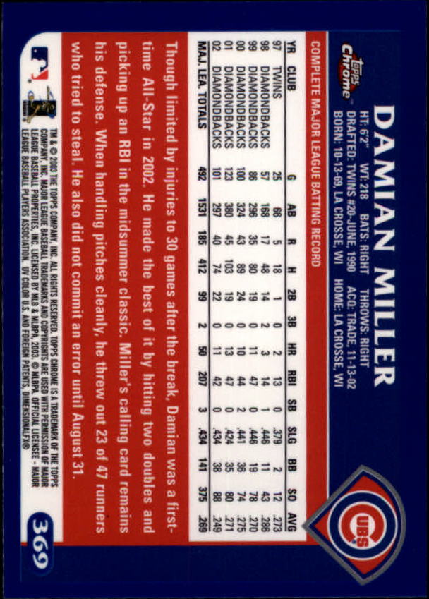 A6090- 2003 Topps Chrome BB Cards 251-440 +Inserts -You Pick- 15+ FREE US SHIP - Picture 179 of 297