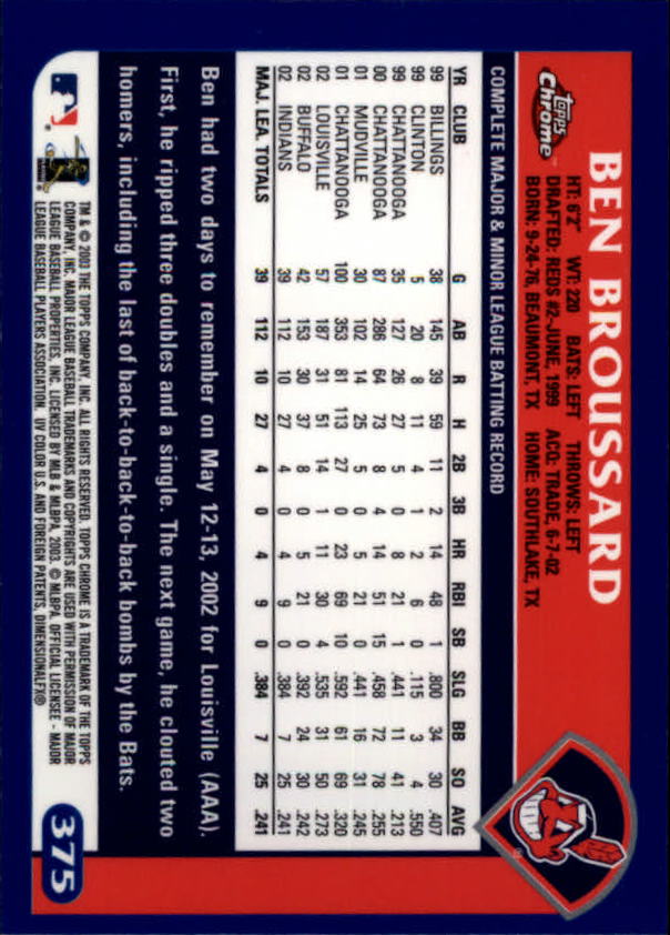 A6090- 2003 Topps Chrome BB Cards 251-440 +Inserts -You Pick- 15+ FREE US SHIP - Picture 185 of 297