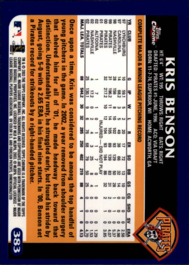 A6090- 2003 Topps Chrome BB Cards 251-440 +Inserts -You Pick- 15+ FREE US SHIP - Picture 201 of 297