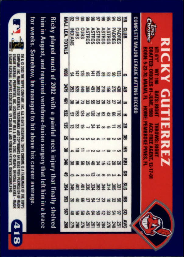 A6090- 2003 Topps Chrome BB Cards 251-440 +Inserts -You Pick- 15+ FREE US SHIP - Picture 251 of 297