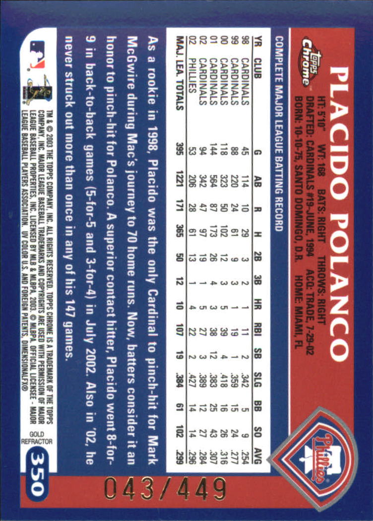 2003 Topps Chrome Gold Refractors #350 Placido Polanco