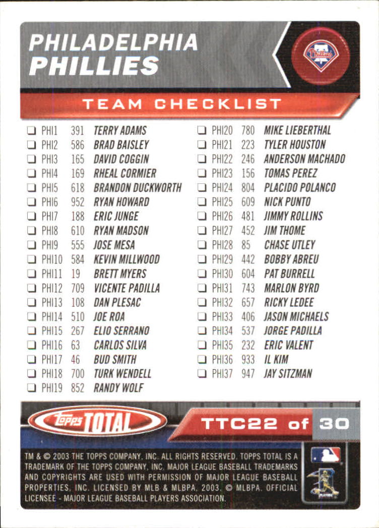 A9006- 2003 Topps Total Baseball Assorted Inserts -You Pick- 15+ FREE US SHIP - Picture 57 of 255