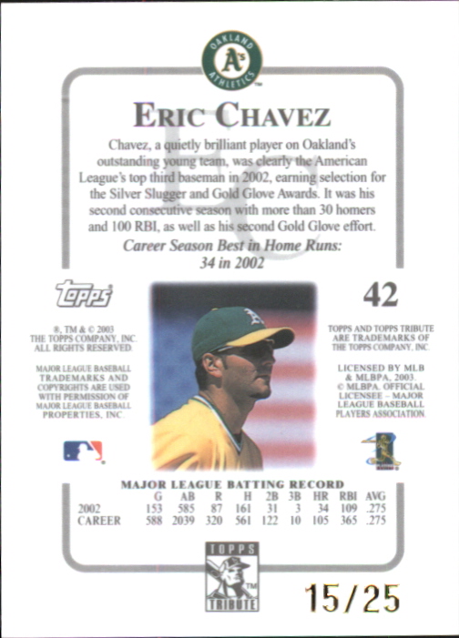 2003 Topps Tribute Contemporary Gold #42 Eric Chavez back image