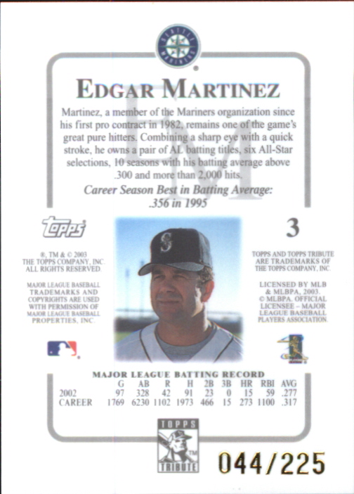 2003 Topps Tribute Contemporary Red #3 Edgar Martinez back image