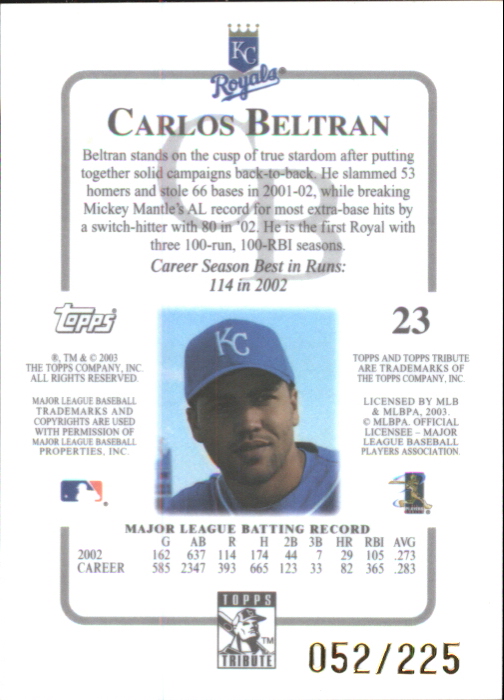 2003 Topps Tribute Contemporary Red #23 Carlos Beltran back image