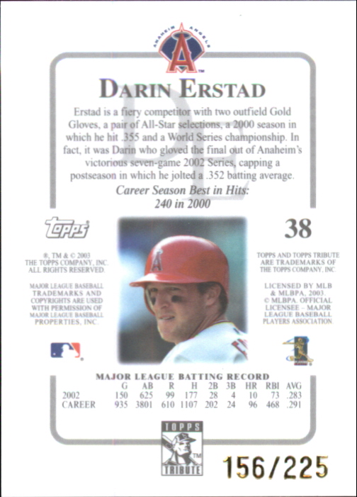 2003 Topps Tribute Contemporary Red #38 Darin Erstad back image
