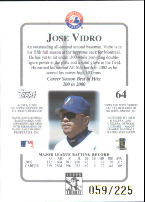 2003 Topps Tribute Contemporary Red #64 Jose Vidro back image
