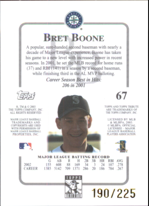 2003 Topps Tribute Contemporary Red #67 Bret Boone back image