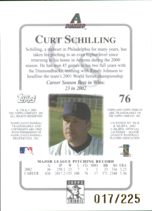 2003 Topps Tribute Contemporary Red #76 Curt Schilling back image