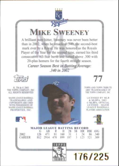 2003 Topps Tribute Contemporary Red #77 Mike Sweeney back image