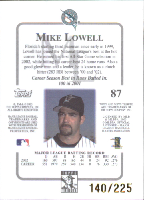 2003 Topps Tribute Contemporary Red #87 Mike Lowell back image