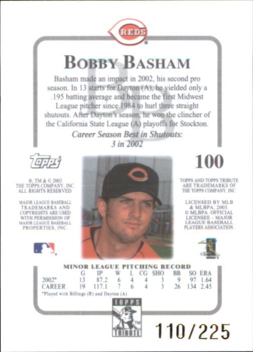 2003 Topps Tribute Contemporary Red #100 Bobby Basham FY back image