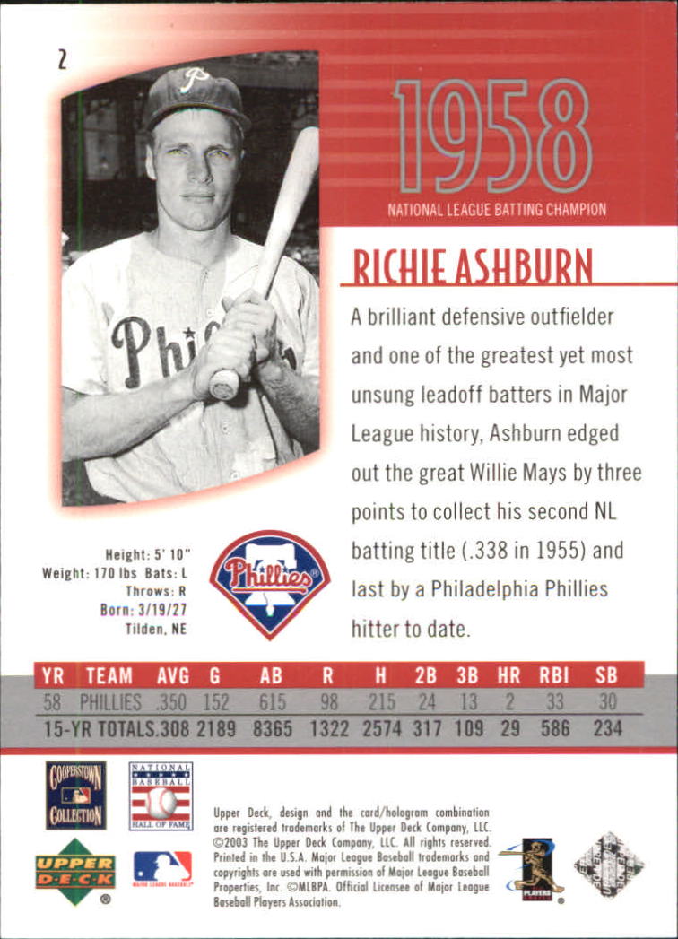 2003 UD Authentics #2 Richie Ashburn back image